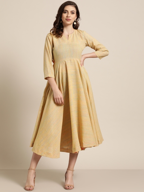 

Sangria Women Yellow Self Design Fit and Flare Dress