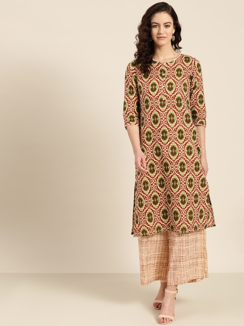 

Sangria Women Rust Red & Cream-Coloured Printed Kurta with Palazzos