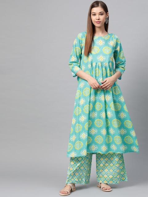 

Sangria Women Blue & Yellow Ethnic Printed Kurta with Palazzos