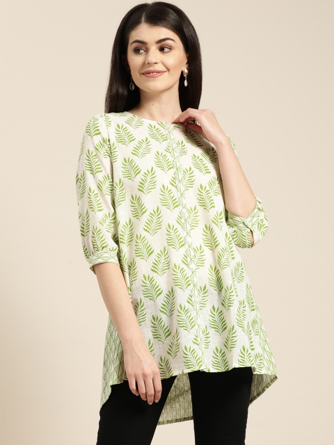 

Sangria Women White & Green Printed High-Low Tunic