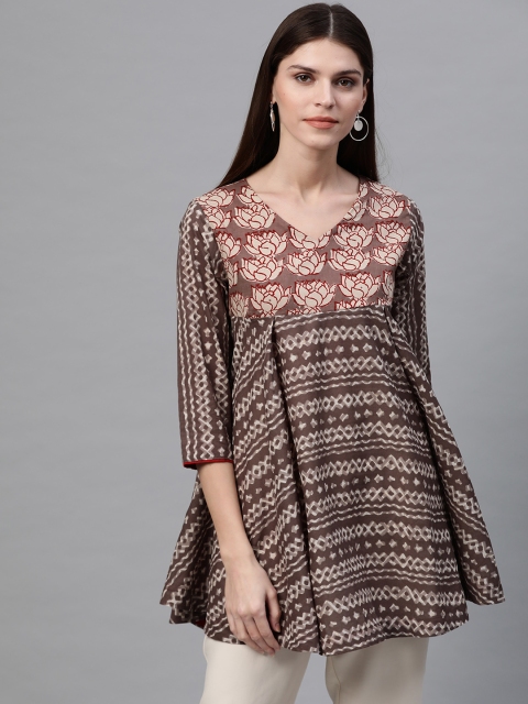 

Sangria Women Taupe & Beige Printed Pure Cotton Top