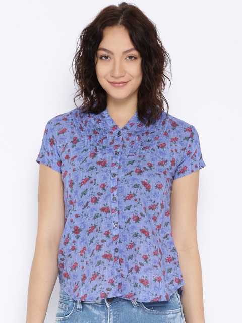 

People Blue Printed Linen Top