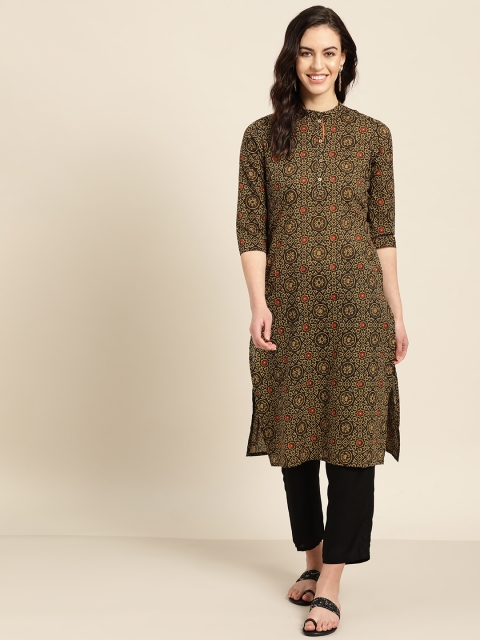 

Sangria Women Black & Beige Printed Straight Kurta
