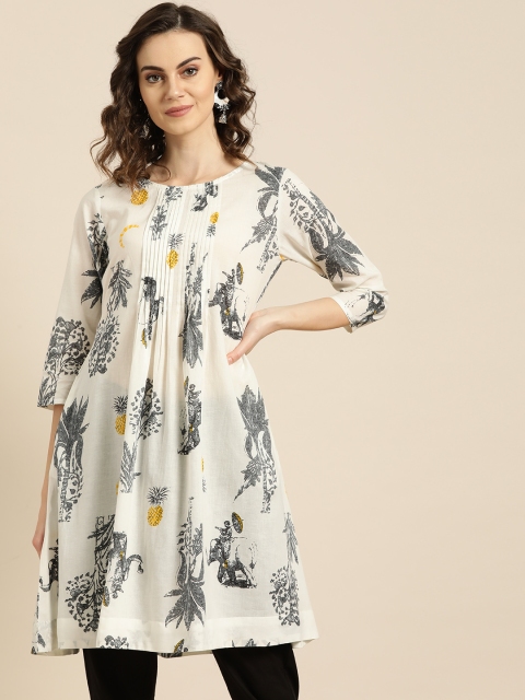 

Sangria Women White & Grey Printed Tunic