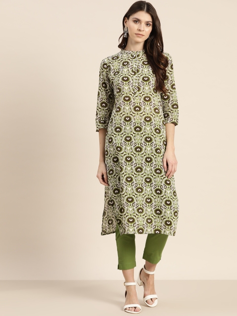 

Sangria Women White & Green Printed Kurta with Trousers