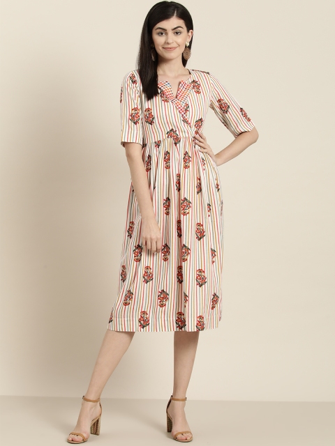 

Sangria Women White & Red Printed Wrap Dress