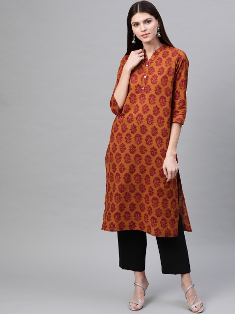 

Sangria Women Rust Orange & Maroon Printed Straight Kurta