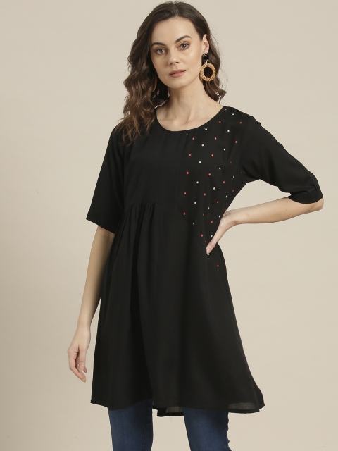 

Sangria Women Black Embroidered Detail Top