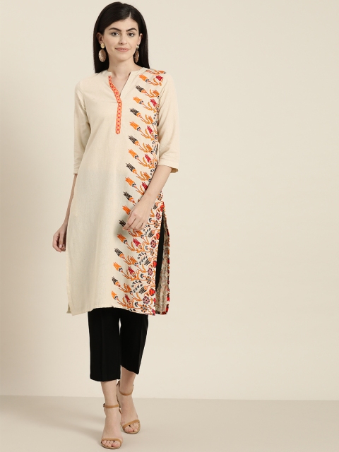 

Sangria Women Beige & Orange Printed Straight Kurta
