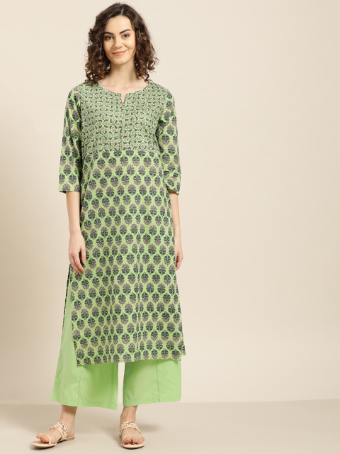 

Sangria Women Green & Peach-Coloured Printed Kurta with Palazzos