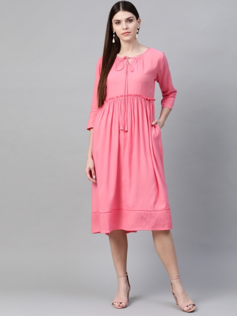 

Sangria Women Pink Striped A-Line Dress