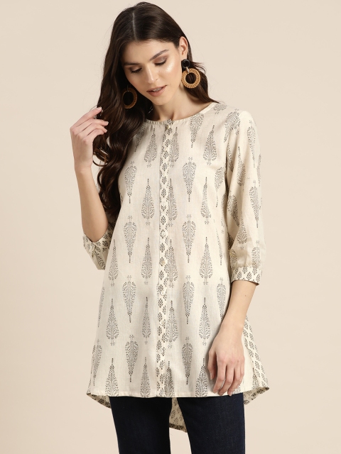 

Sangria Women Beige & Olive Green Printed High-Low Tunic