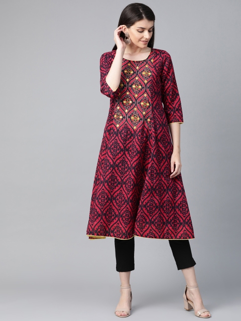 

Sangria Women Pink & Navy Blue Printed A-Line Kurta