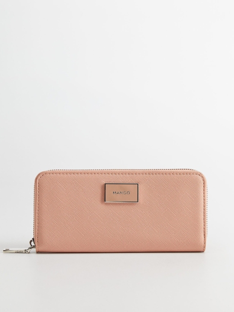 

MANGO Women Peach-Coloured Solid Zip Around Wallet