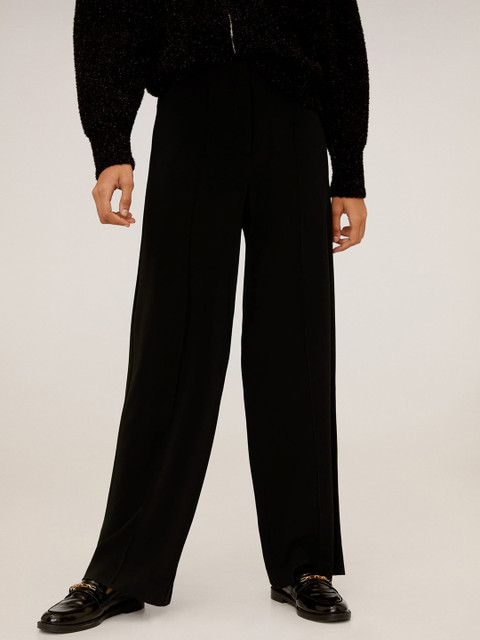 

MANGO Women Black Regular Fit Solid Parallel Trousers