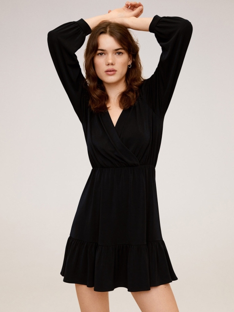 

MANGO Women Black Solid Wrap Dress