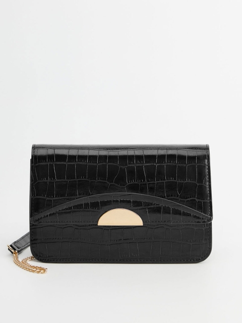 

MANGO Black Croc Textured Sling Bag