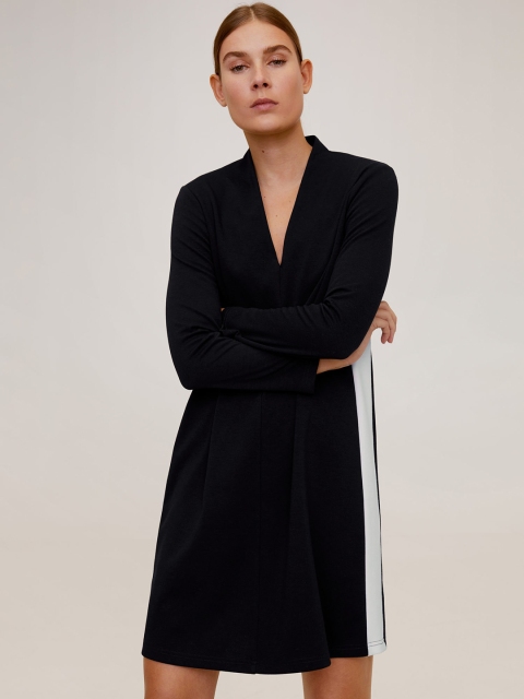 

MANGO Women Black Solid A-Line Dress