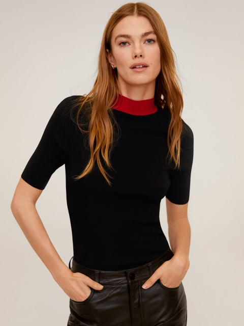 

MANGO Women Black Ribbed Fitted Top
