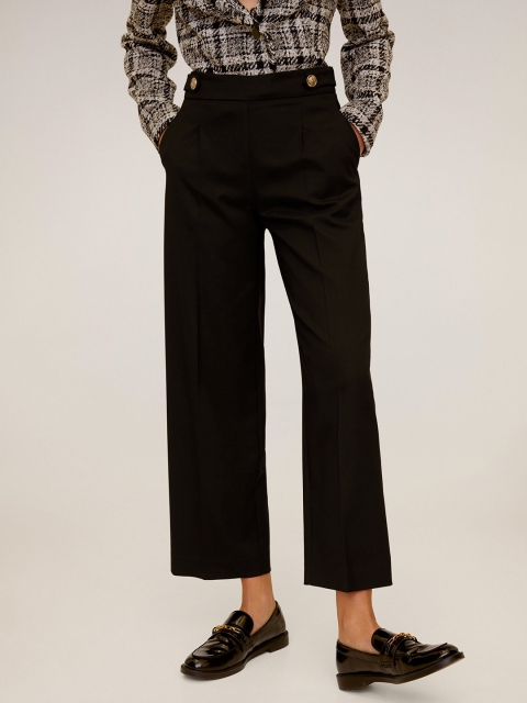 

MANGO Women Black Regular Fit Solid Parallel Cropped Sustainable Trousers