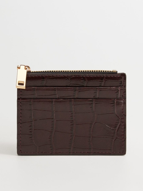 

MANGO Women Burgundy Croc-Textured Card Holder