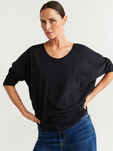 

MANGO Women Black Solid Round Neck T-Sustainable Shirt