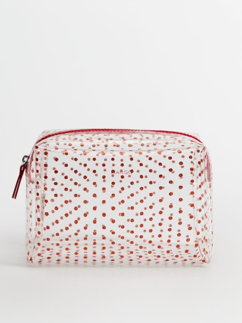 

MANGO Women Transparent & Red Polka Dot Glitter Cosmetic Pouch