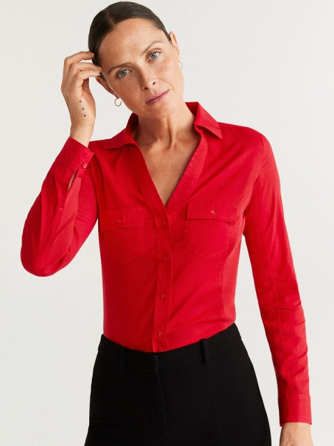 

MANGO Women Red Regular Fit Solid Casual Shirt