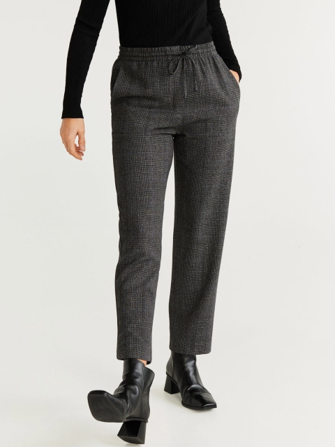 

MANGO Women Black & Grey Regular Fit Checked Parallel Trousers