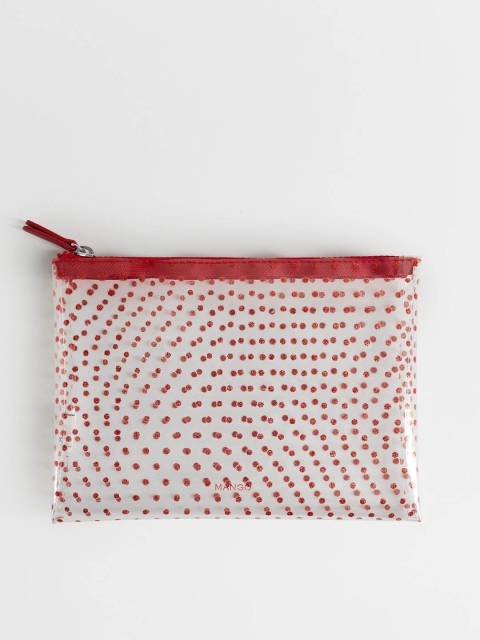 

MANGO Transparent & Red Glitter Polka Dot Print Cosmetic Pouch