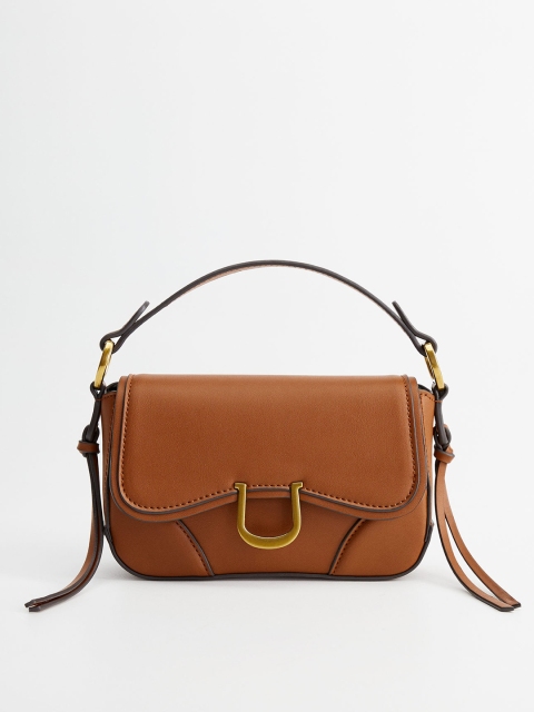 

MANGO Tan Brown Solid Satchel