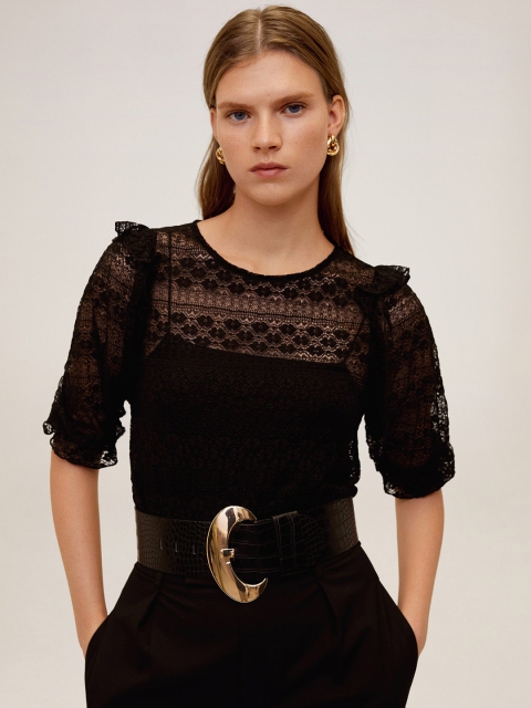 

MANGO Women Black Lace Top