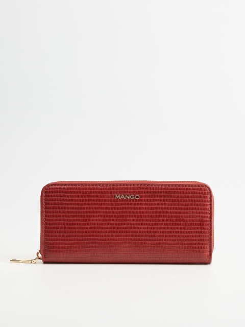 

MANGO Women Maroon Croc Textured Zip Around Wallet