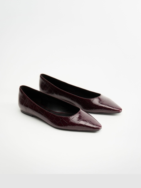 

MANGO Women Burgundy Croc Textured Ballerinas