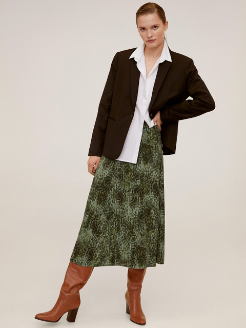 

MANGO Women Green & Black Snakeskin Printed Flared Skirt