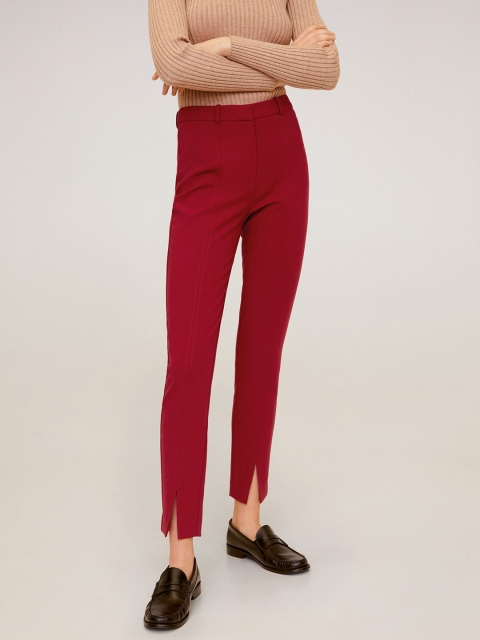 

MANGO Women Red Regular Fit Solid Trousers