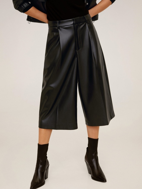 

MANGO Women Black Regular Fit Coated Culottes