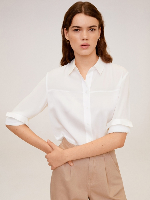 

MANGO Women White Regular Fit Solid Semi-Sheer Formal Shirt