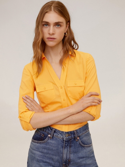

MANGO Women Yellow Regular Fit Solid Casual Shirt