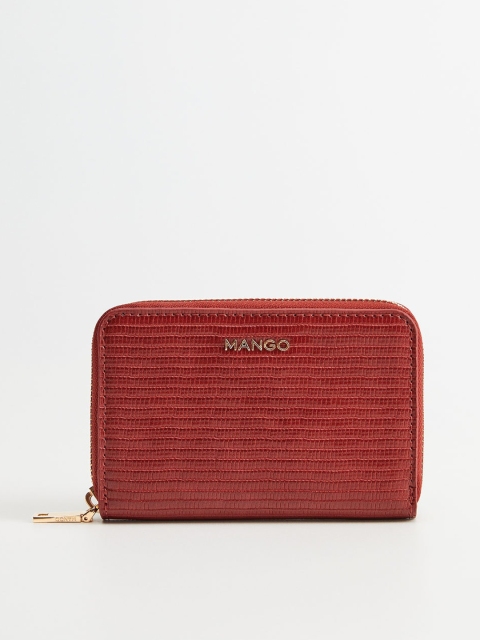 

MANGO Women Maroon Croc Textured Zip Around Wallet