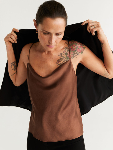 

MANGO Women Brown Solid Satin Finish Top