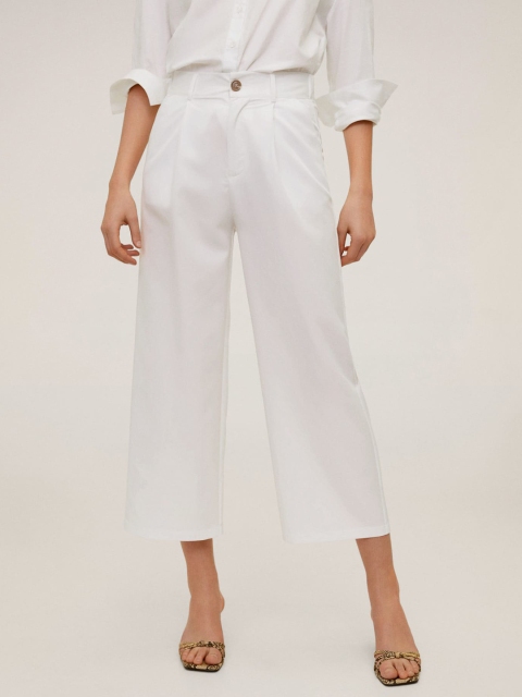 

MANGO Women White Regular Fit Solid Cropped Sustainable Trousers