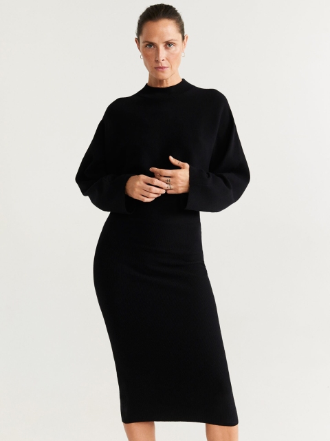 

MANGO Women Black Ribbed Bodycon Dress