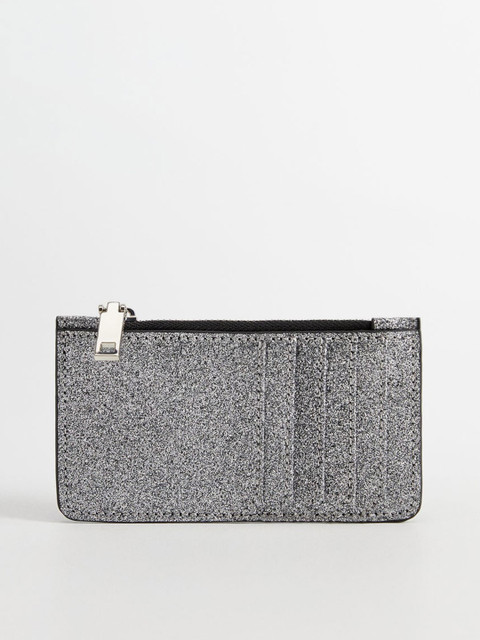 

MANGO Women Silver-Toned Shimmer Card Holder