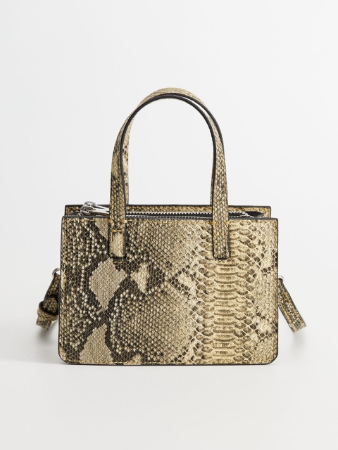 

MANGO Beige & Black Snakeskin Textured Handheld Bag