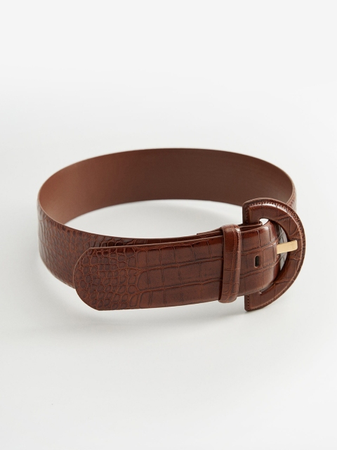 

MANGO Women Brown Croc Pattern Wide Belt