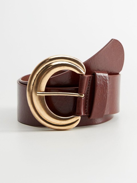 

MANGO Women Burgundy Solid Belt, Maroon