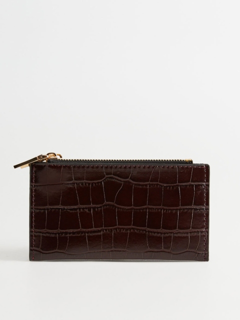 

MANGO Women Burgundy Croc Skin Textured Zip Around Wallet
