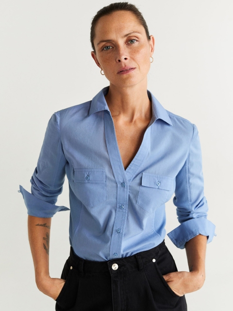 

MANGO Women Blue Regular Fit Solid Smart Casual Shirt
