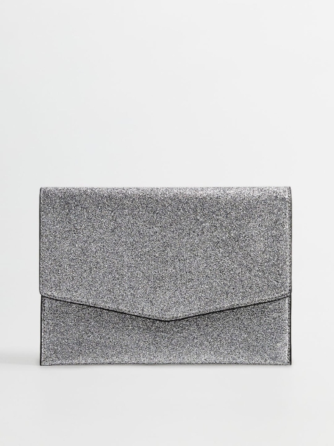 

MANGO Silver-Toned Glitter Envelope Clutch
